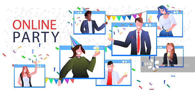 在网页浏览器窗口中庆祝的商务人士图片素材