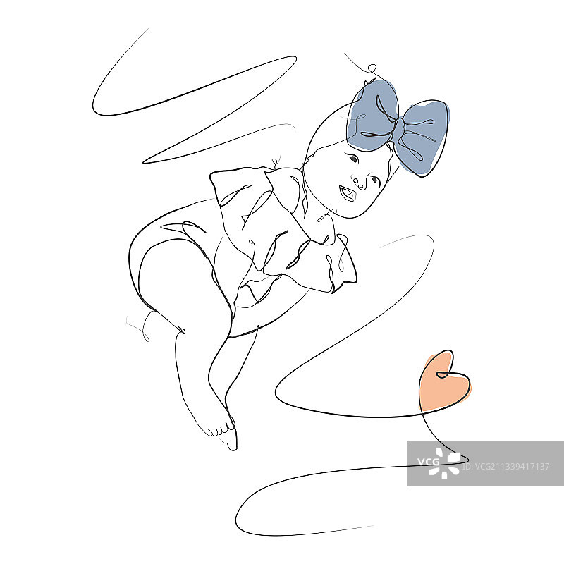 睡袋女孩的线条艺术图片素材