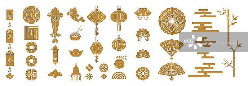 中国日式亚洲传统元素组合图片素材