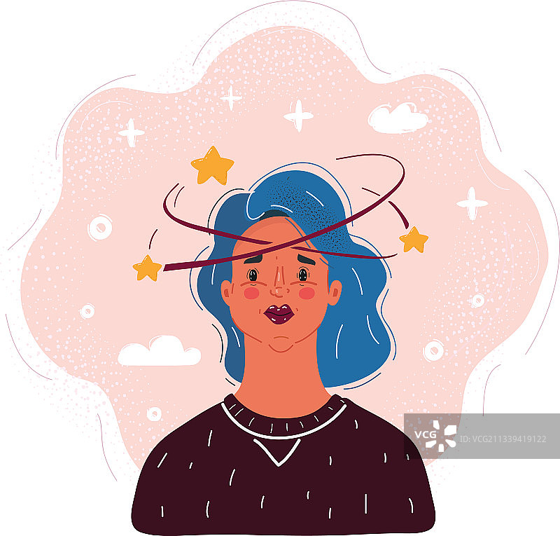 粉色背景下的眩晕女人图片素材