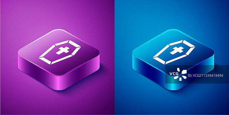 2.5D带十字架棺材图标图片素材