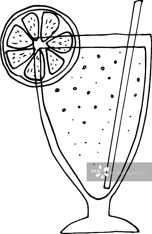 手绘柠檬吸管鸡尾酒图标图片素材