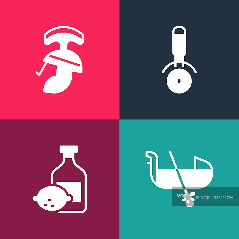 贡多拉柠檬酒瓶披萨波普艺术合集图片素材