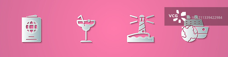 剪纸护照鸡尾酒灯塔图片素材