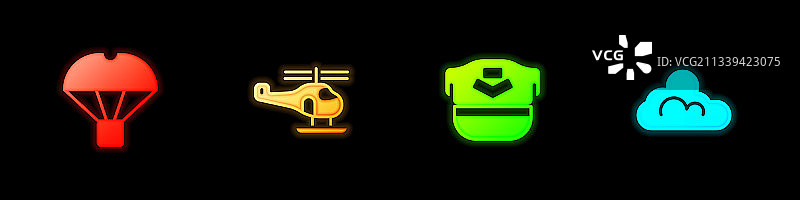 降落伞直升机飞行员帽箱子套装图片素材