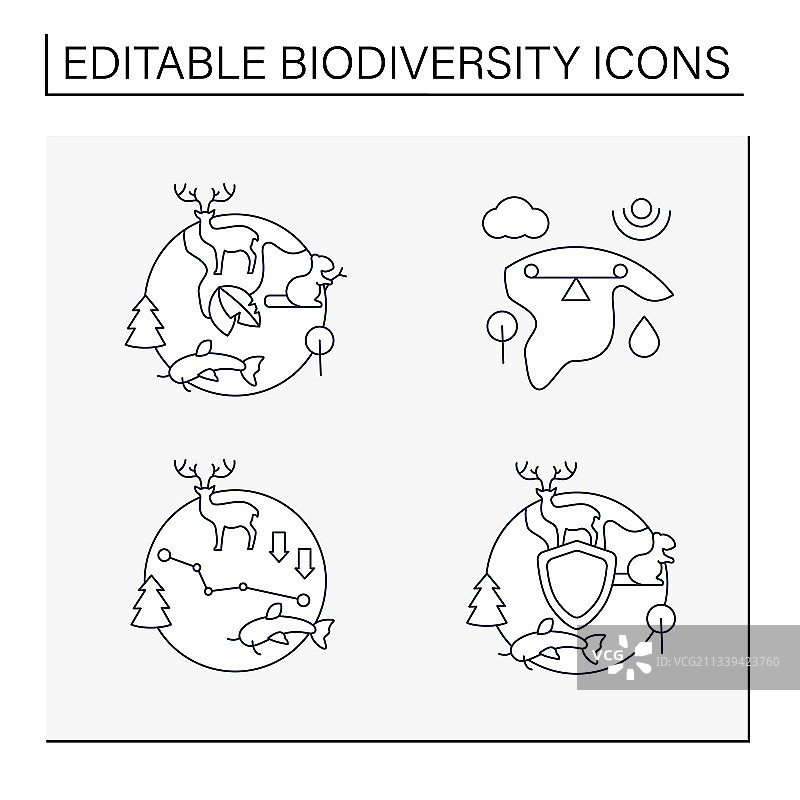 生物多样性线性图标集图片素材