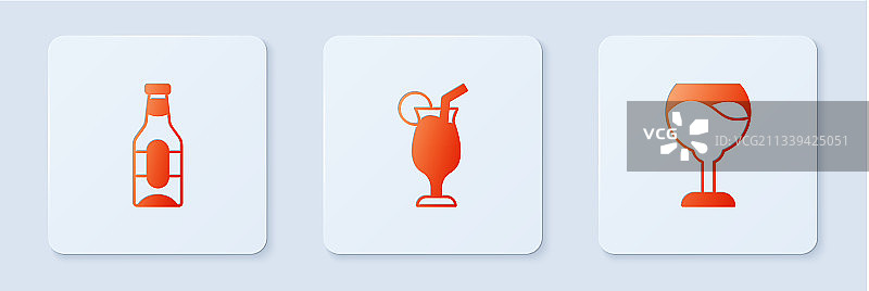 鸡尾酒啤酒瓶和葡萄酒杯白色静物图片素材