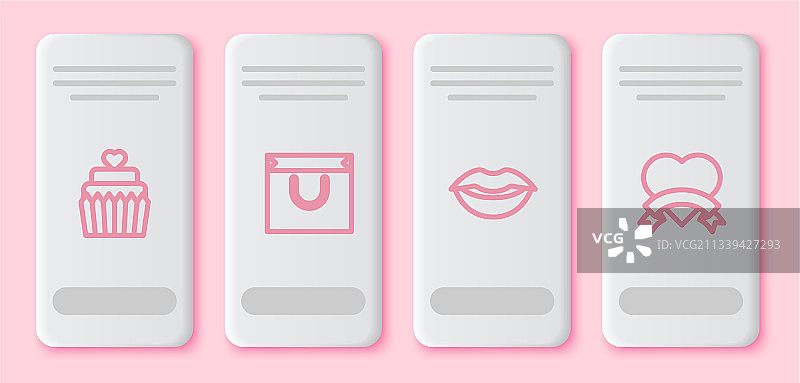 带爱心购物袋的结婚蛋糕线条组合图片素材