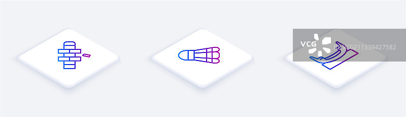 2.5D跳房子羽毛球线条组合图片素材