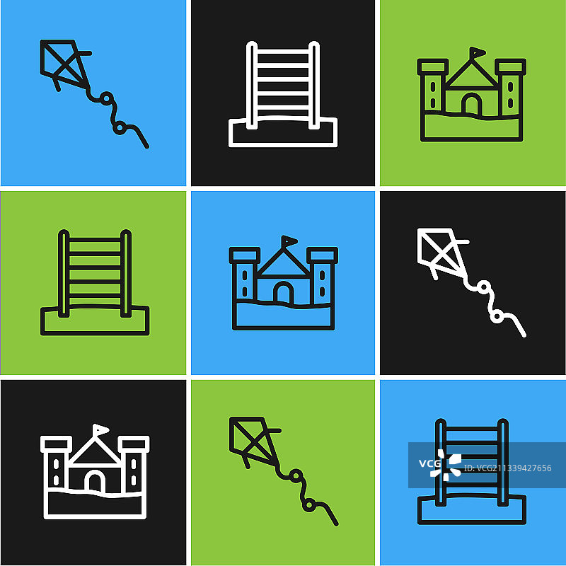 风筝、沙堡和攀岩墙线条素材图片素材