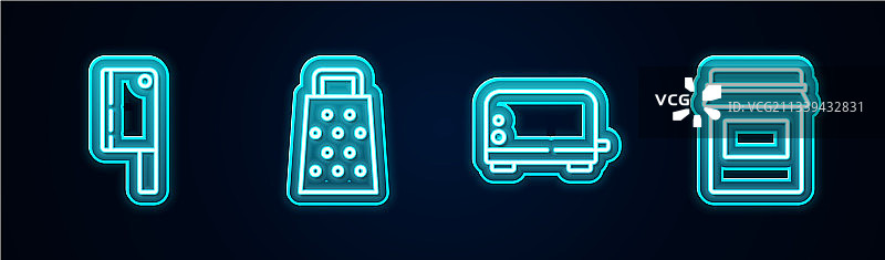肉类切碎机、磨碎器、烤面包机和果酱罐图片素材