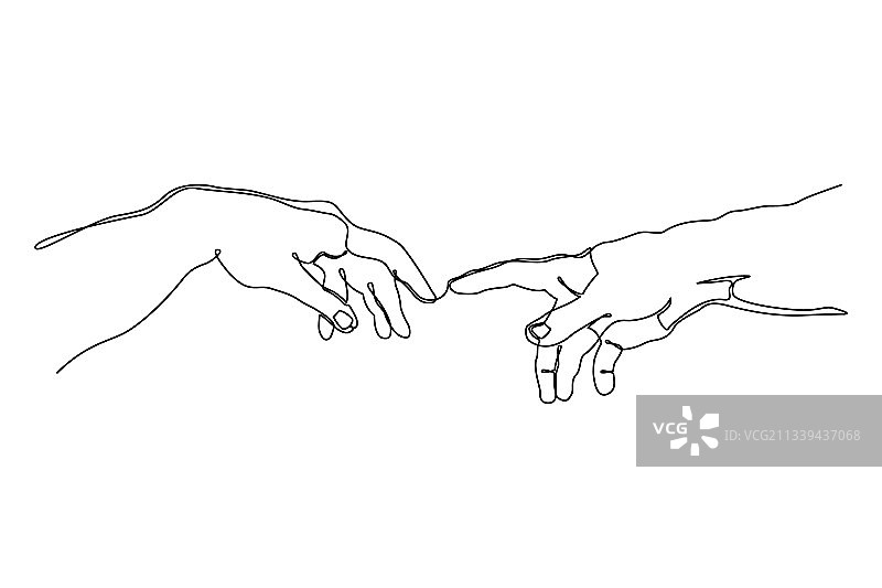 双手接触连续单线绘画图片素材