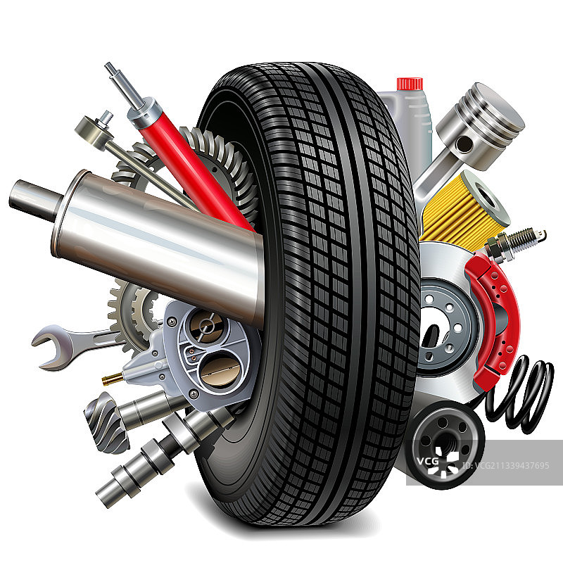 带轮胎的汽车零件图片素材