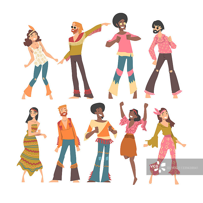 嬉皮士人物设定：快乐的年轻男女图片素材