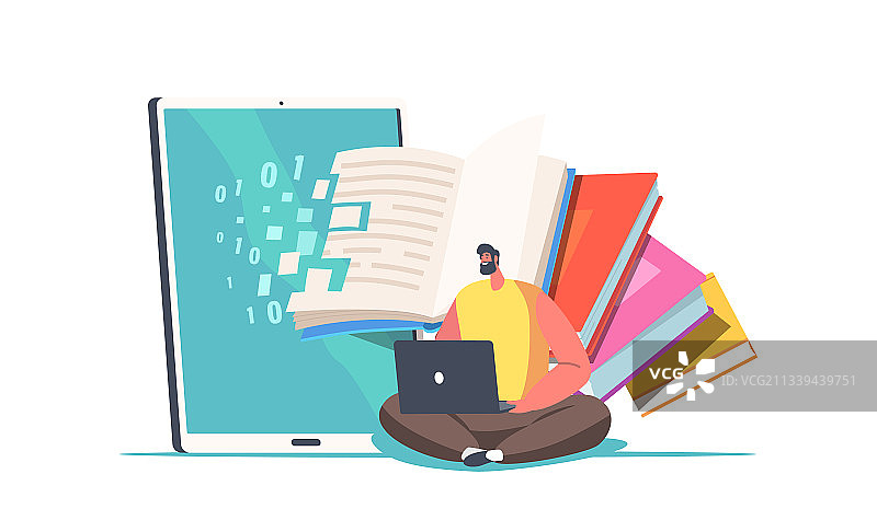 手捧笔记本电脑的小人物图片素材