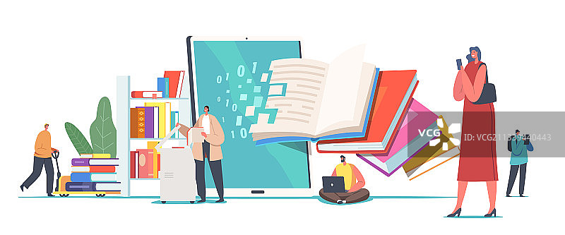 书籍数字化概念图书馆员扫描图片素材