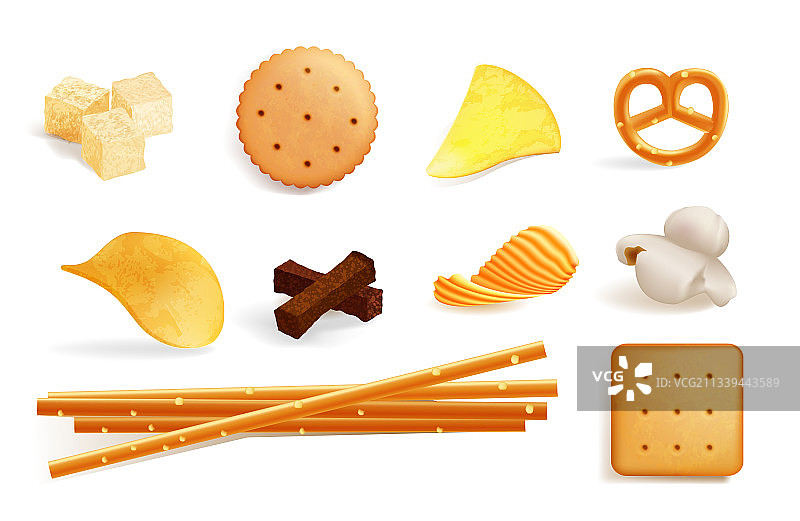 饼干、脆片、油炸面包丁和糖果零食组合图片素材