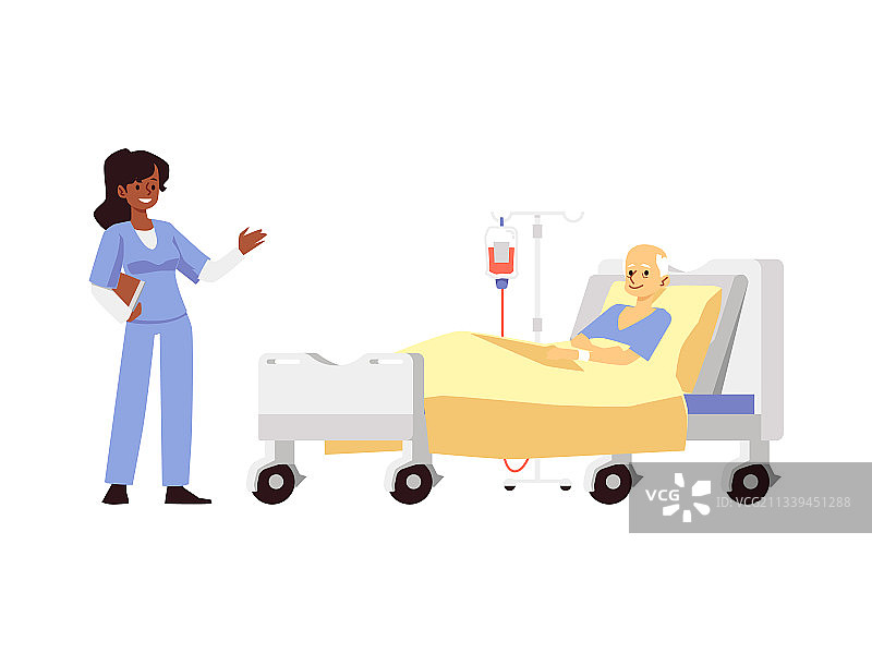 医院病房里的医生和老年病人图片素材