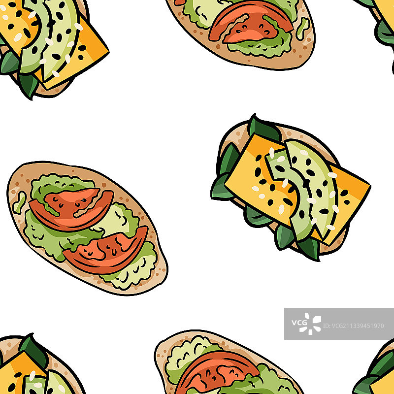 早餐吐司涂鸦无缝边框图案图片素材