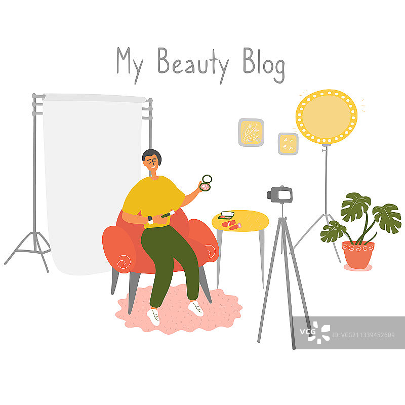 男网红拍摄化妆品测评图片素材