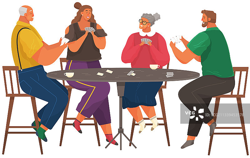 年轻人和老年人一起玩棋盘游戏图片素材