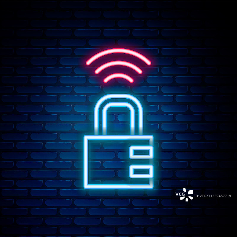 发光霓虹灯智能保险箱密码锁图标图片素材