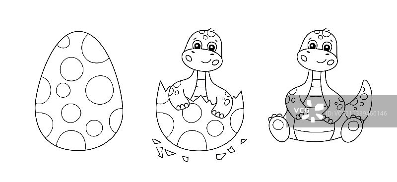 恐龙蛋和可爱的小恐龙儿童插画图片素材