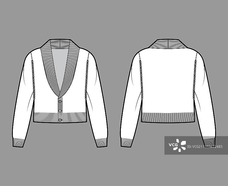 开襟羊毛衫短款披肩领毛衣技术图图片素材