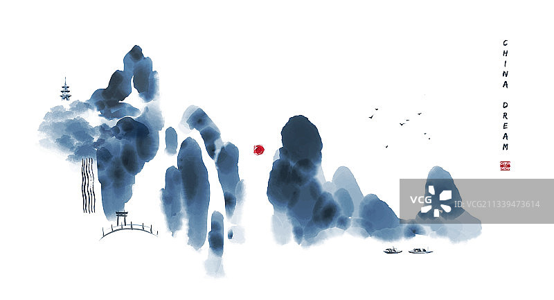 具有朦胧感的中国水墨画背景图片素材