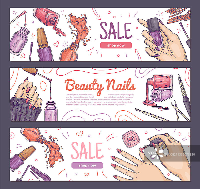 美甲师酒吧或沙龙宣传单手绘套装图片素材