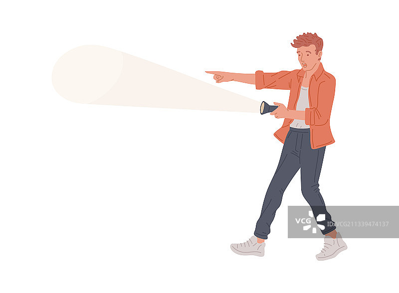 用手电筒指路的男人图片素材