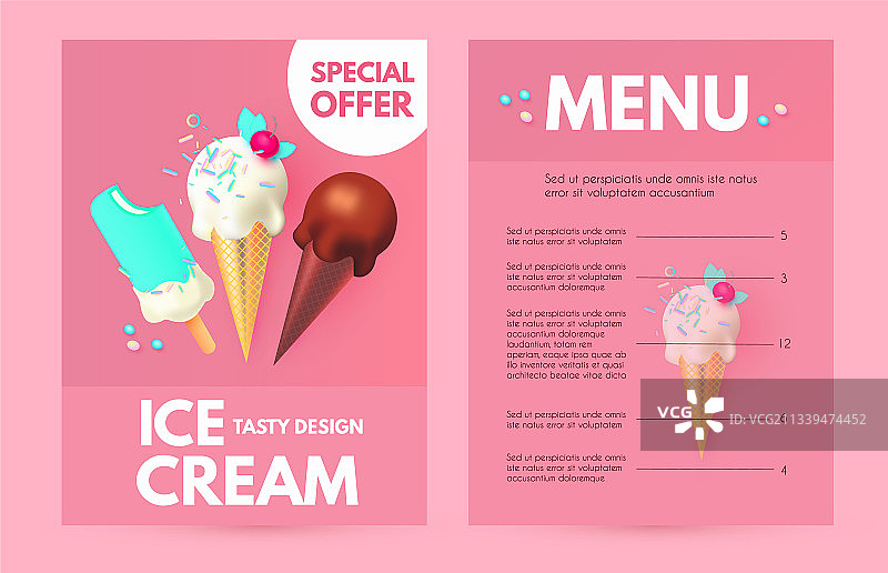 逼真3D冰淇淋宣传单套装图片素材