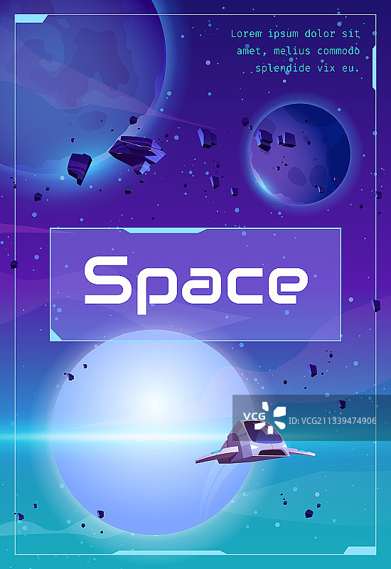 带有宇宙飞船星球和星星的太空海报图片素材