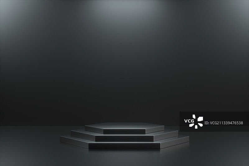 3d渲染的暗色背景下黑色展台图片素材