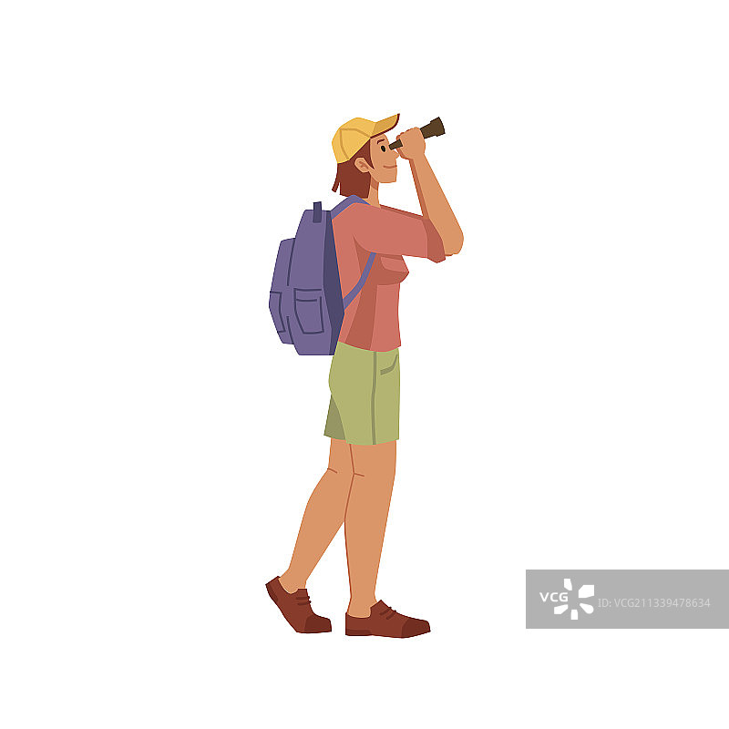 卡通人物用双筒望远镜观看图片素材