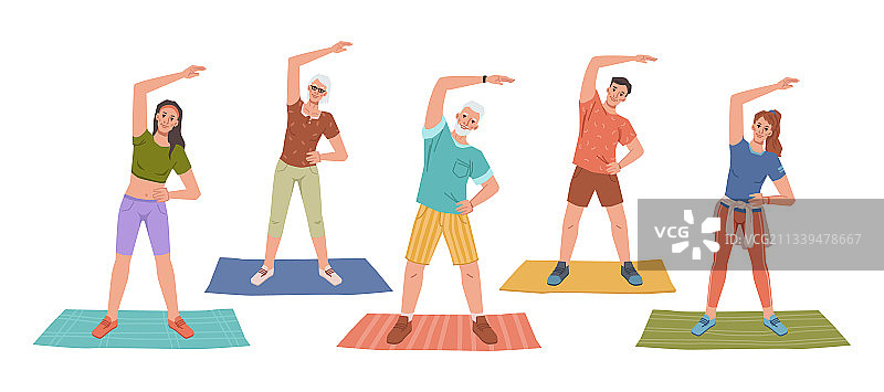 卡通人物瑜伽垫健身课程图片素材