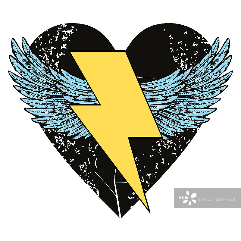 带翅膀和爱心的闪电符号图片素材