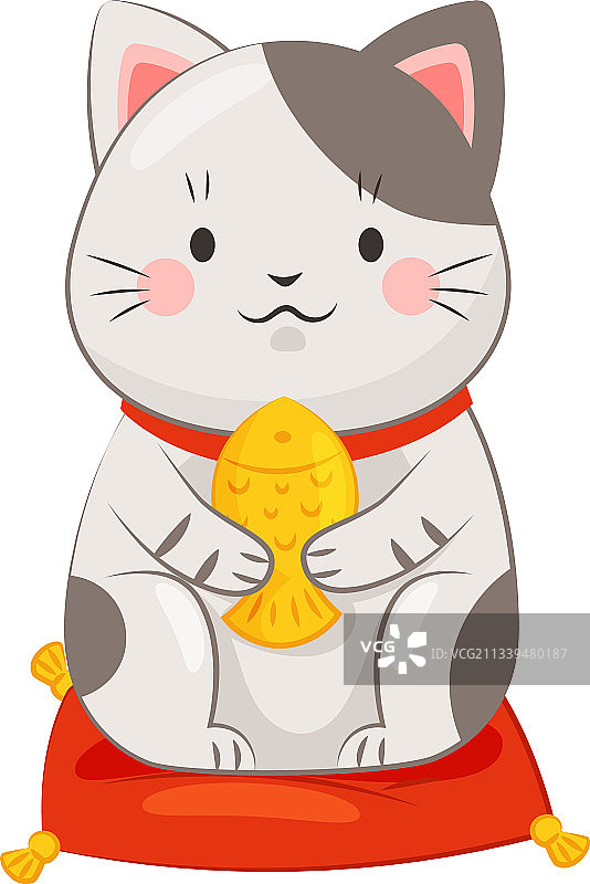 陶瓷材质的白色招财猫抱着金鱼图片素材