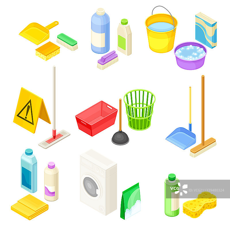 带拖把扫帚的家用清洁设备图片素材