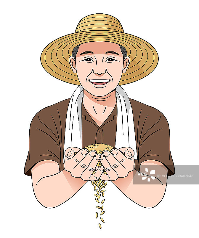 一个农民双手捧着稻米图片素材