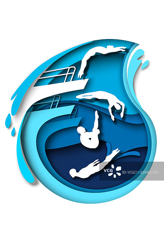 跳板和跳水平台剪纸游泳者图片素材