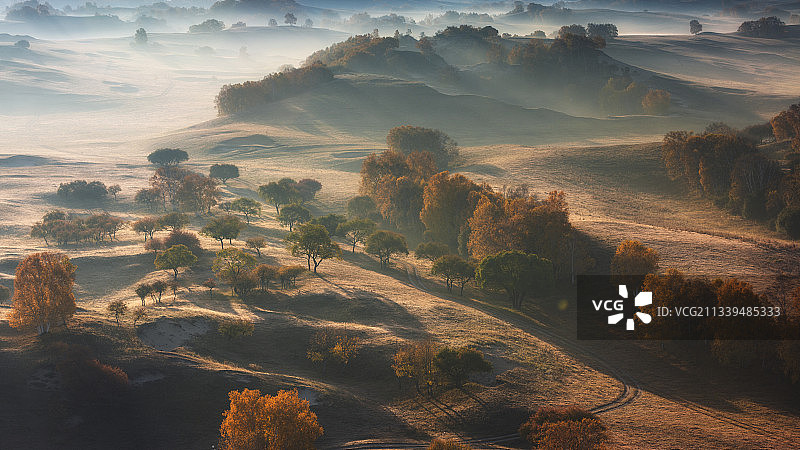 晨雾漫山岗图片素材