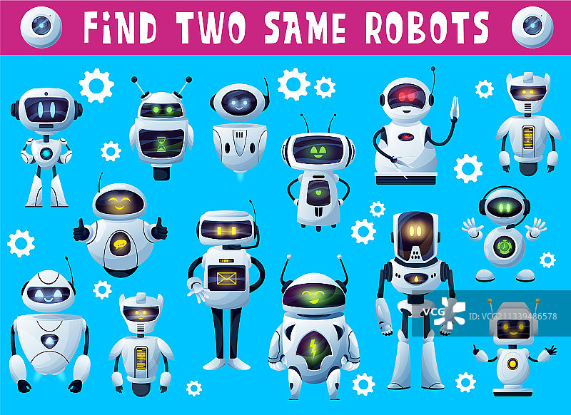 儿童游戏或拼图：寻找相同的两个机器人图片素材