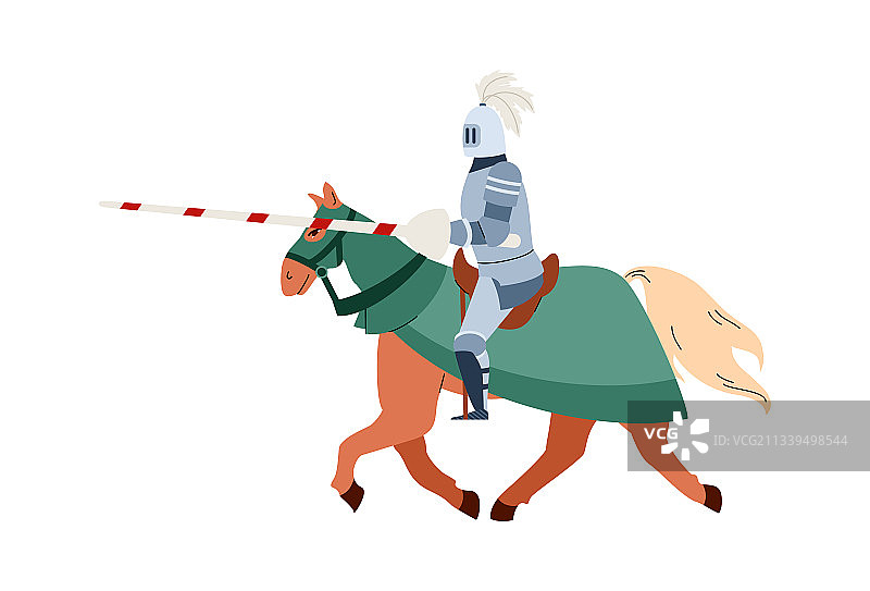 骑在马上的中世纪骑士，扁平风格图片素材