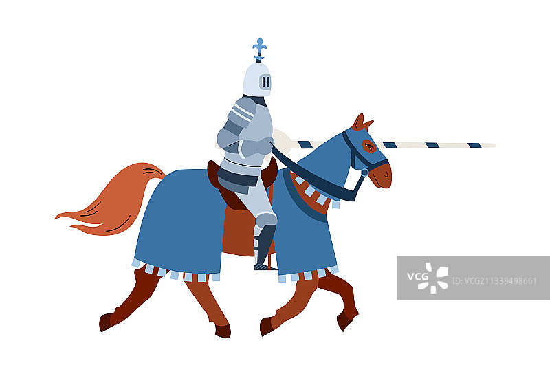 中世纪骑士持矛骑马扁平风格图片素材