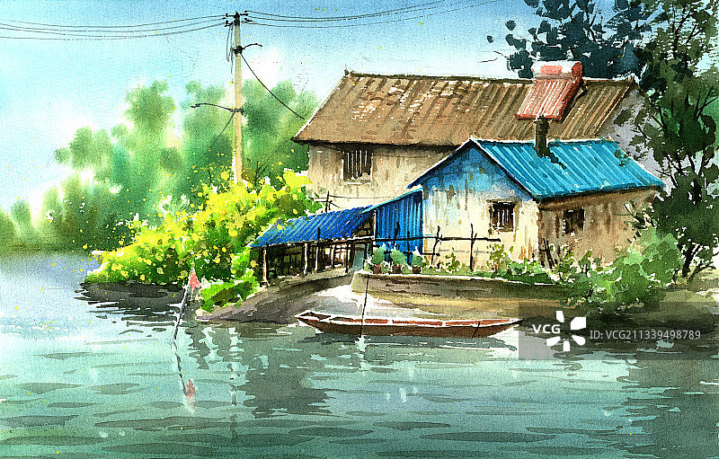 治愈系风景插画图片素材