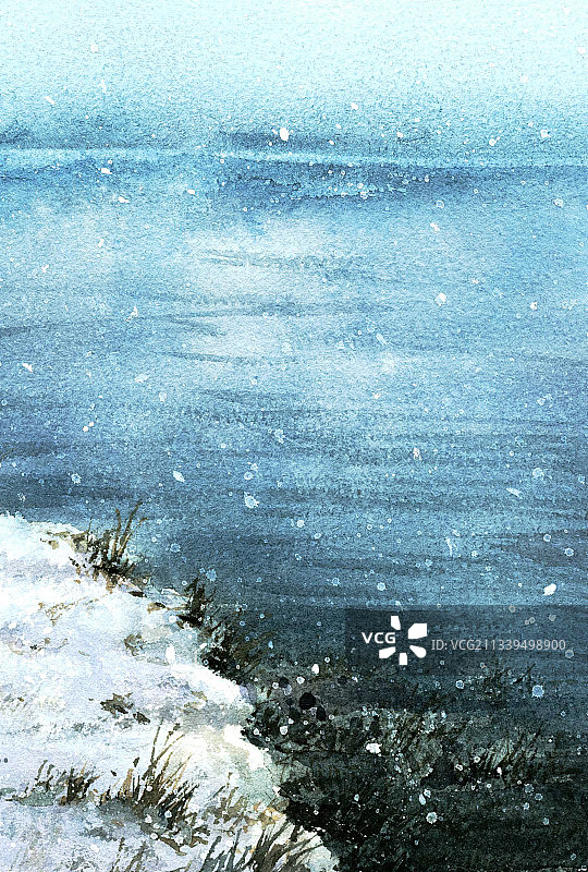 冬季湖面风景插画图片素材