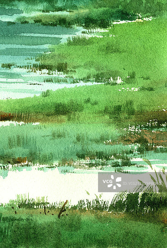 治愈系田园风光水粉插画图片素材