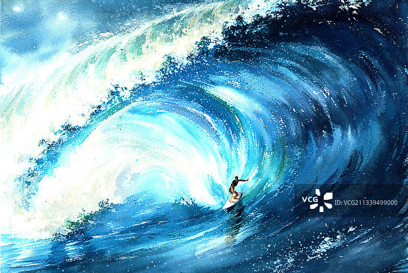 冲浪水粉插画图片素材