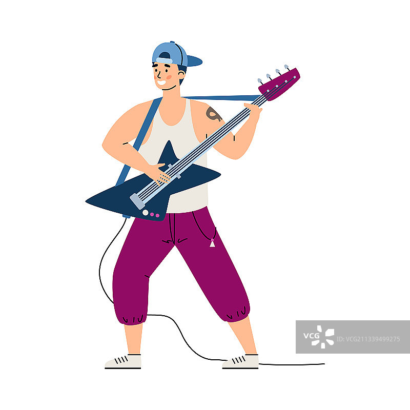 摇滚音乐吉他手男性卡通人物扁平风格图片素材